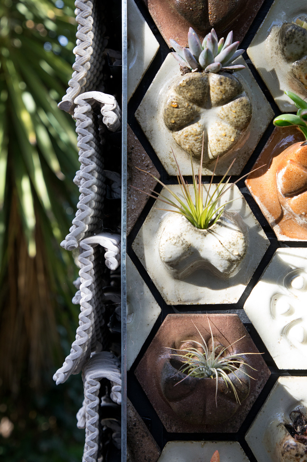 Detail of ceramic Seed Stitch tile and hexagonal Planter Tiles. Photo: Matthew Millman